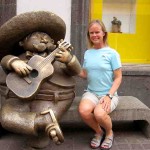 Cindy with Musician Statue on the Streets of Tlaquepaque